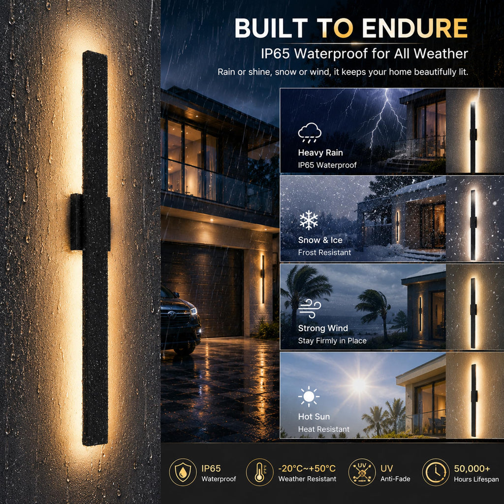 2Pack Modern Outdoor Wall Lights Dimmable, 23.6" Linear Led Exterior Wall Light, 3CCT, Aluminum& PC, IP65-Waterproof