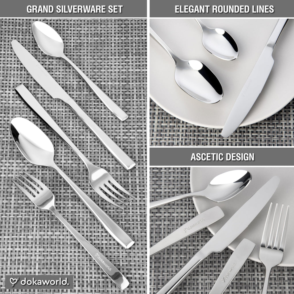 Modern Design Polished Flatware, Silverware Set for 8 persons, 40 Piece - Spoons, Forks, and Knives 18/10 Stainless