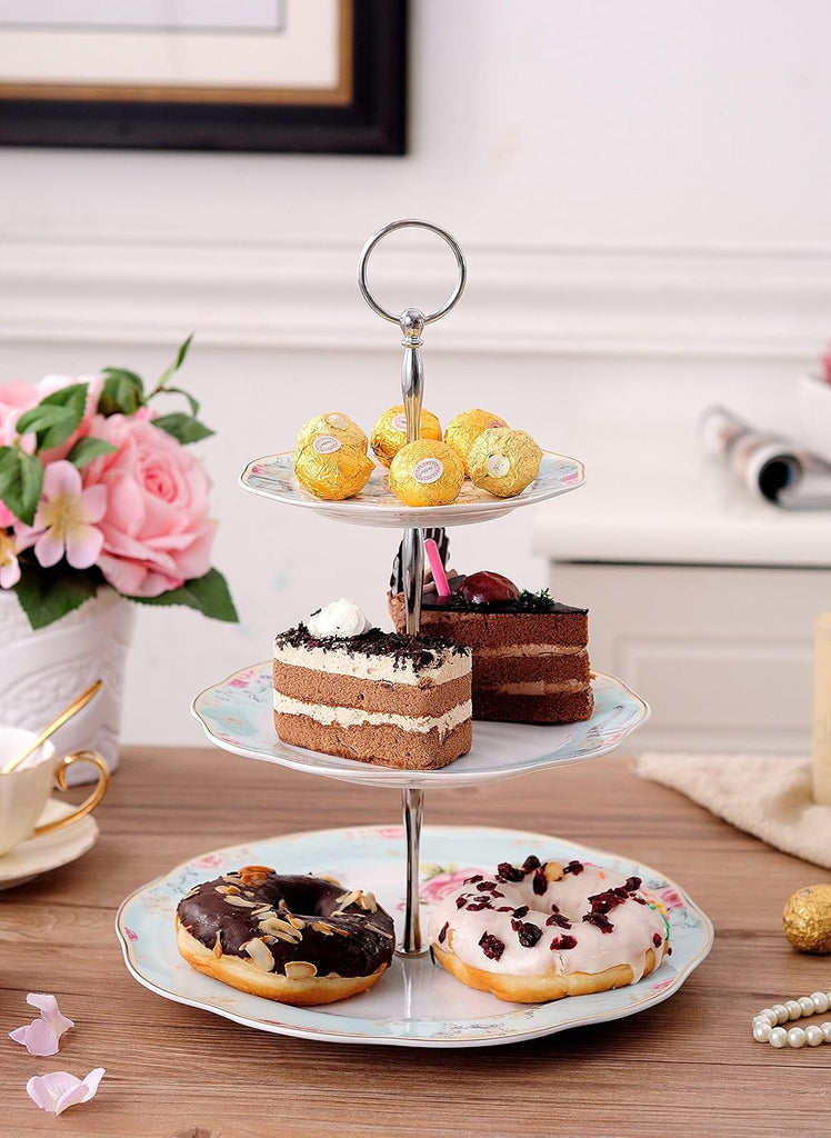 Light Blue 3-tier Ceramic Cake Stand- Cupcake Stand