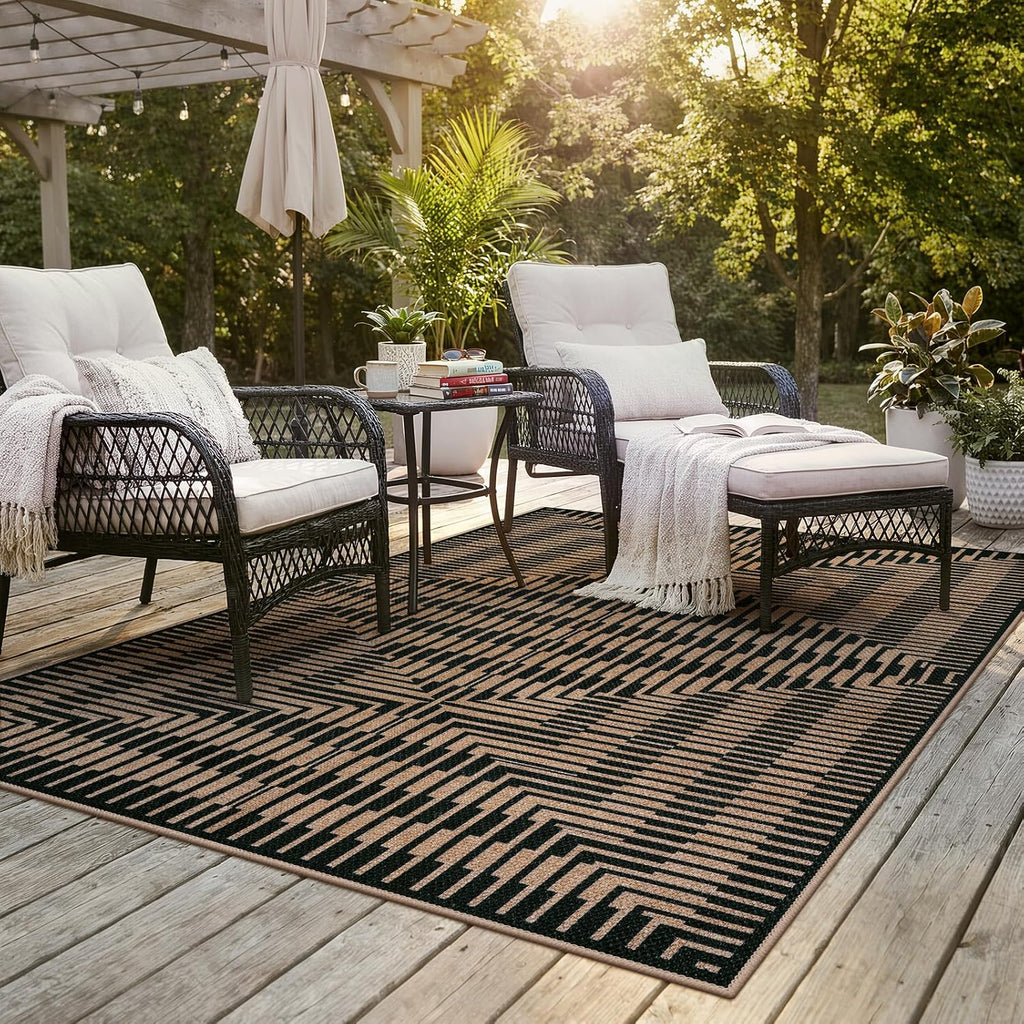 Easy Jute Indoor Outdoor, Washable Striped Area Rug Non Slip