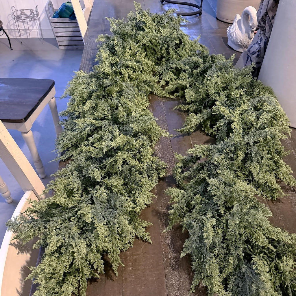 9FT Christmas Cedar Garland Artificial Realistic Soft Full Pine Garlands for Fireplace Mantel Staircase Railing Front