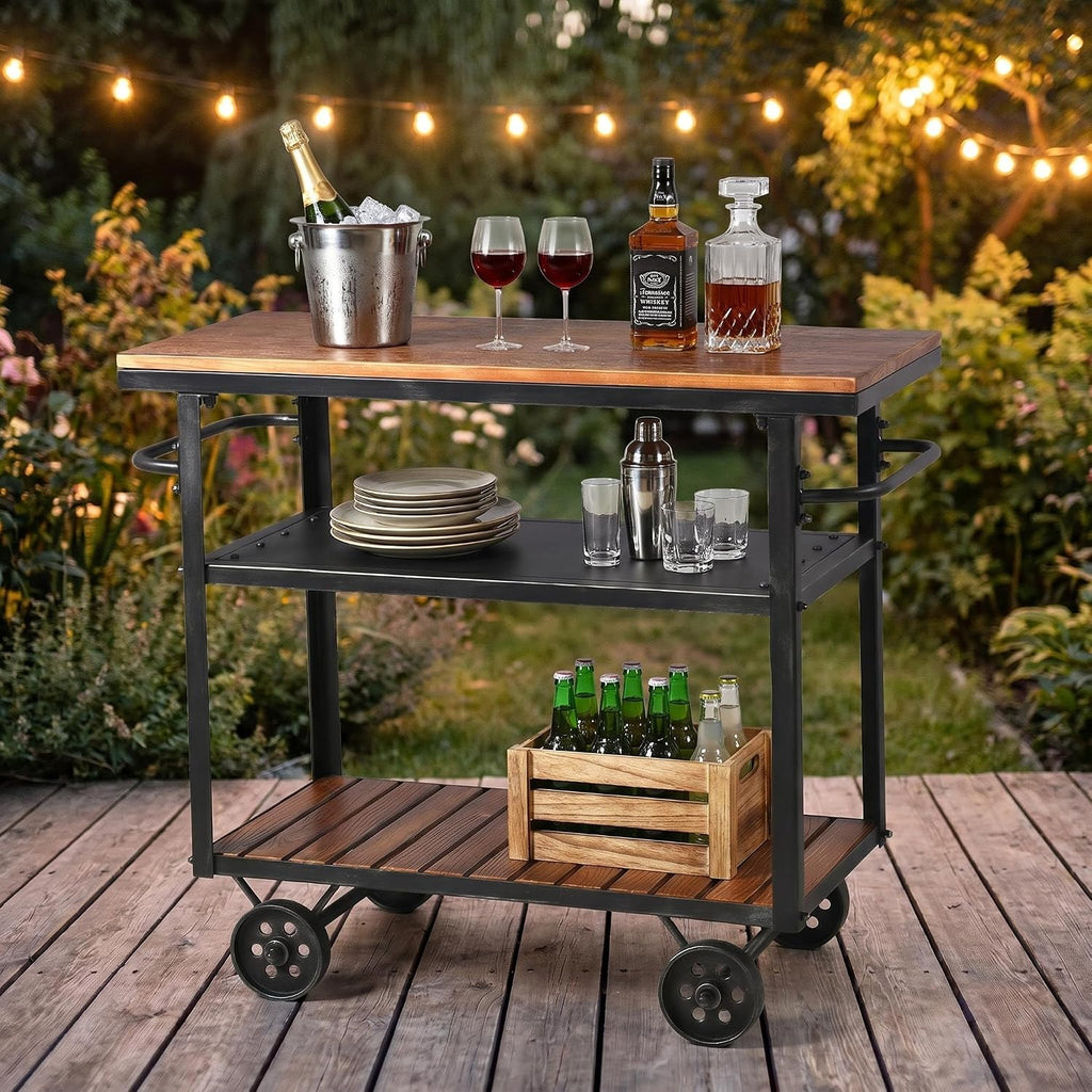 Industrial 3 Tier Rolling Utility Storage Cart Wine Beverage, Metal Wine Rack with Wheels Kitchen Bar Dining Room Tea