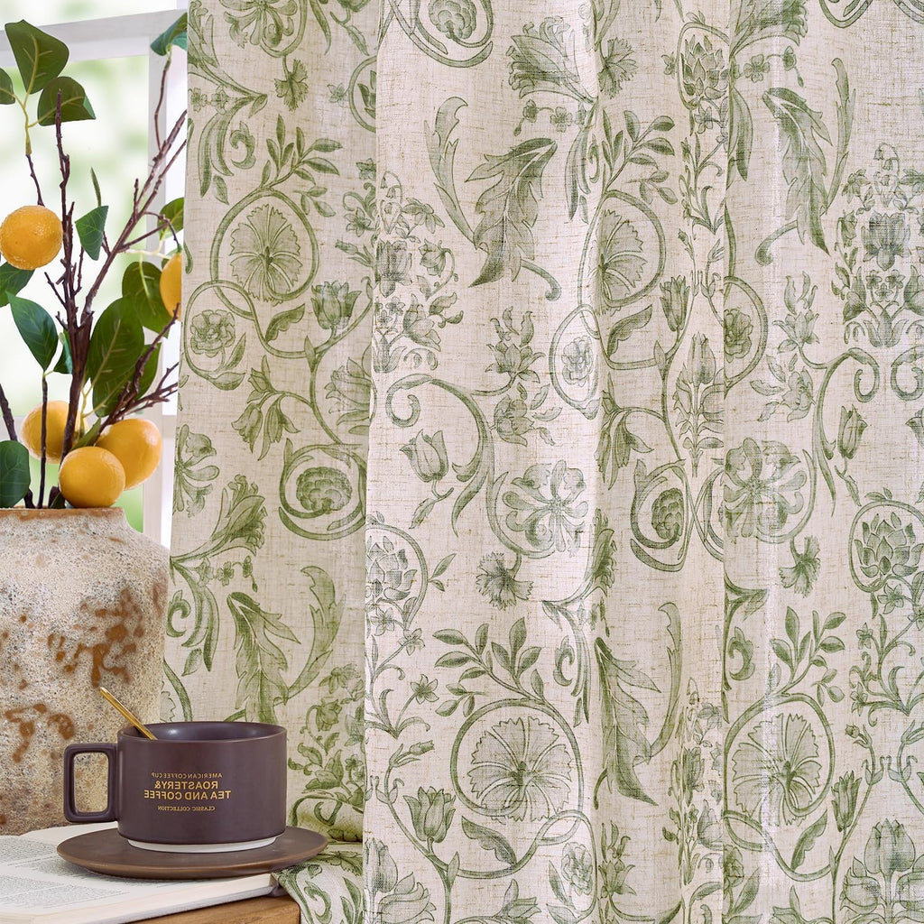 Small Window Curtains 36 Inch Linen Floral Curtain Set for Kitchen Bathroom Cafe Curtains Light Filtering Window