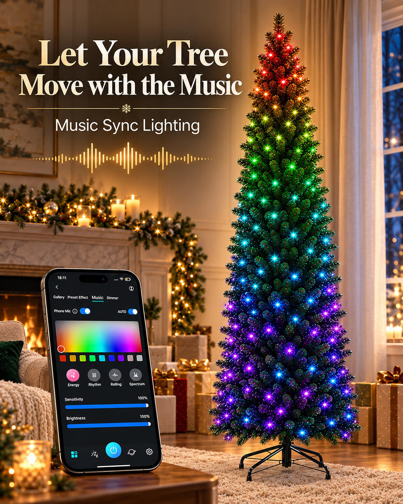 6FT Smart Prelit Pencil Christmas Tree Lights App Magic Wand Control