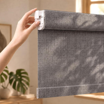 No Drill Blackout Roller Shades | Hemp-Dark Gray | Textured Fabric Blocks Sunlight & Protects Interiors with UV