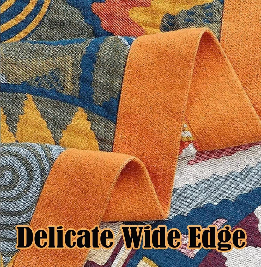 Boho Throw Blanket 90"x98" Fall Cotton Decorative Blanket for Couch