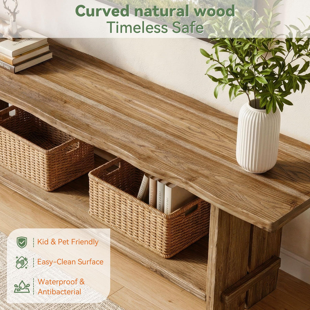 71" Solid Wood TV Stand for 55/65/75/85-Inch TV, 2-Tier TV Table