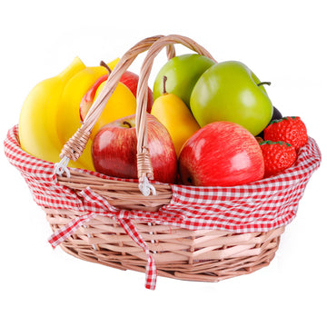 Oval Wicker Gift Basket with Double Drop Down Handles, Red Gingham Lining, Woven Picnic Basket for Gifts, Gathering