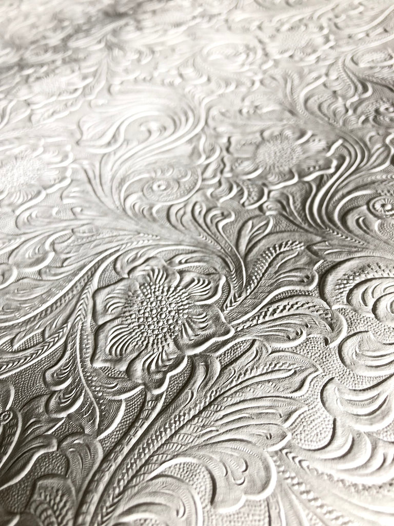 Tooled Faux Leather Western Cowboy, Floral Embossed Vinyl, Craft DIY and Upholstery Pleather Fabric - Cut by The Yard