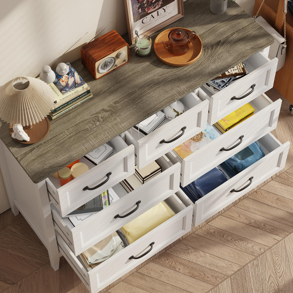 White Dresser with 7 Drawers, 47" W Chests of Drawers