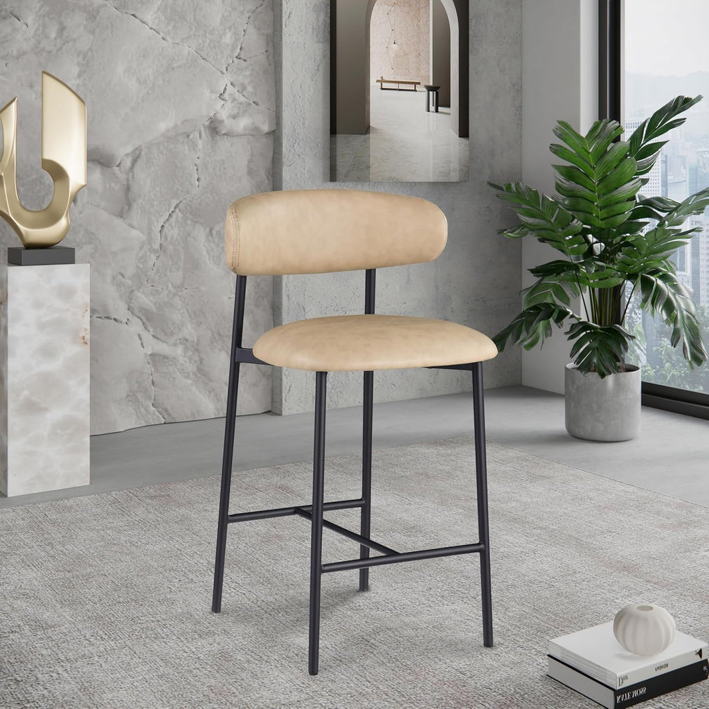 996Tan-C Lupita Collection Modern | Contemporary Counter Stool with Soft Tan Vegan Leather, Matte Black Metal Frame
