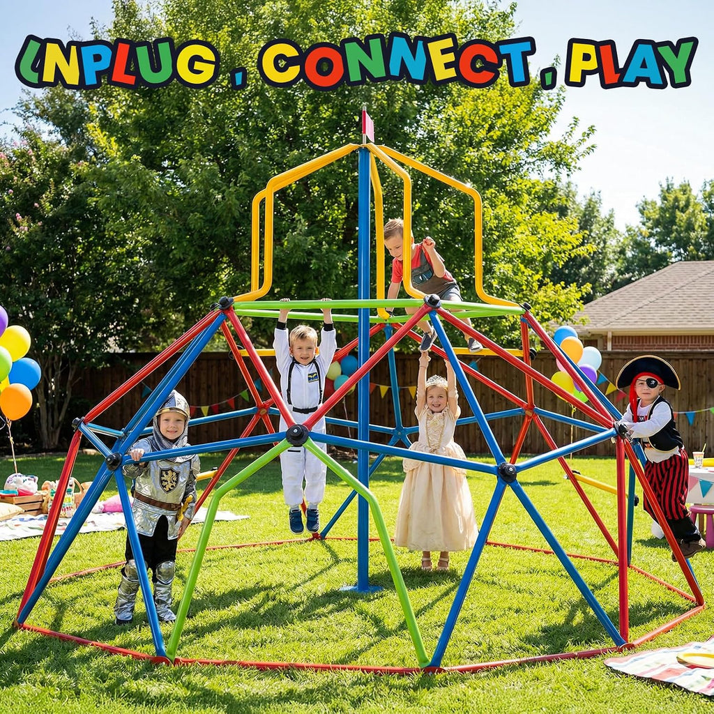 10FT Climbing Dome with Tower, Outdoor 10FT Geometric Dome Climber Tower for Kids 3-10 Supporting 1200 lbs, Easy
