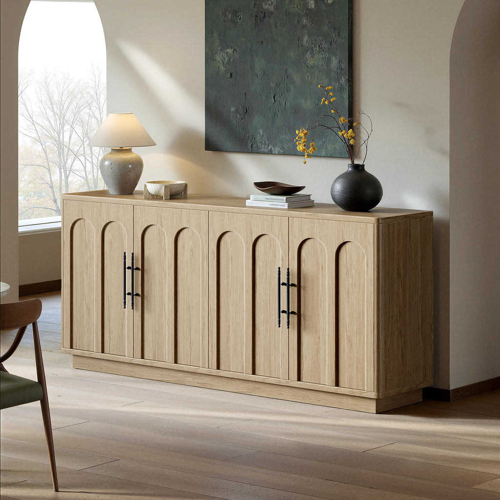 67" Arched Oak Sideboard Buffet Cabinet with Storage