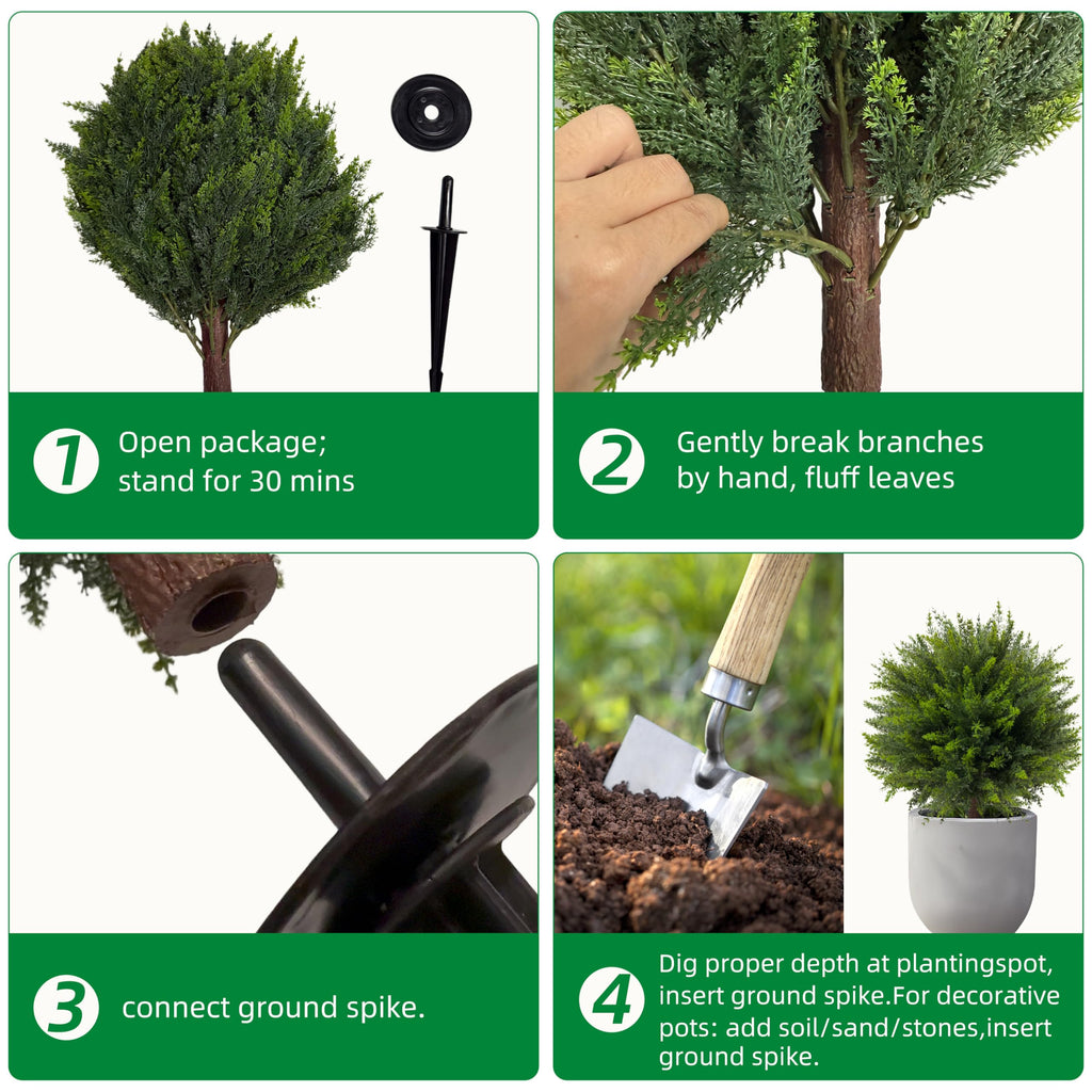 24.5'' Artificial Cedar Topiary Ball Trees, 4 Pack Fake Shrub Bushes