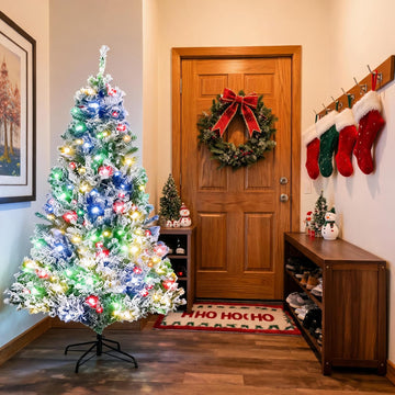 White Pre-Lit Snow Flocked Christmas Tree, Multi-Color Light