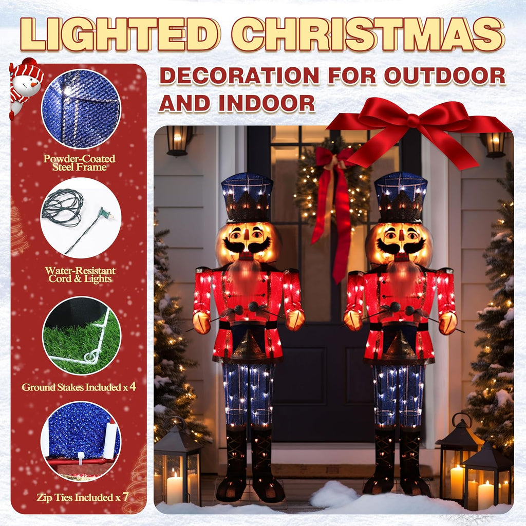 5FT Large Nutcracker with Drum, Nutcracker Christmas Decor with 100 Warm White Lights, Soldier Xmas Welcome