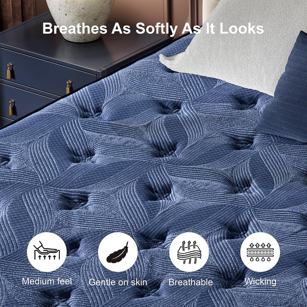 Cal King Mattress Medium Plush - 14 Inch Hybrid Mattress | Memory Foam With Pocket Spring, Strong Edge Support