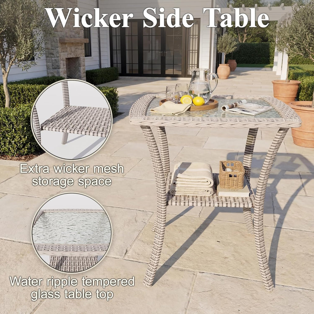 Patio Wicker Chairs Swivel Rocker, Outdoor Swivel Glider Rocker Chairs with Rattan Side Table, All Weather