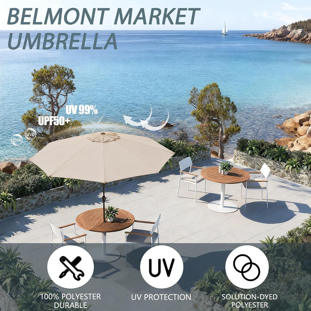 9FT Large Outdoor Patio Umbrella Pool Market Umbrella-UV Resistant, Easy Push Button Tilt and Crank - Beige