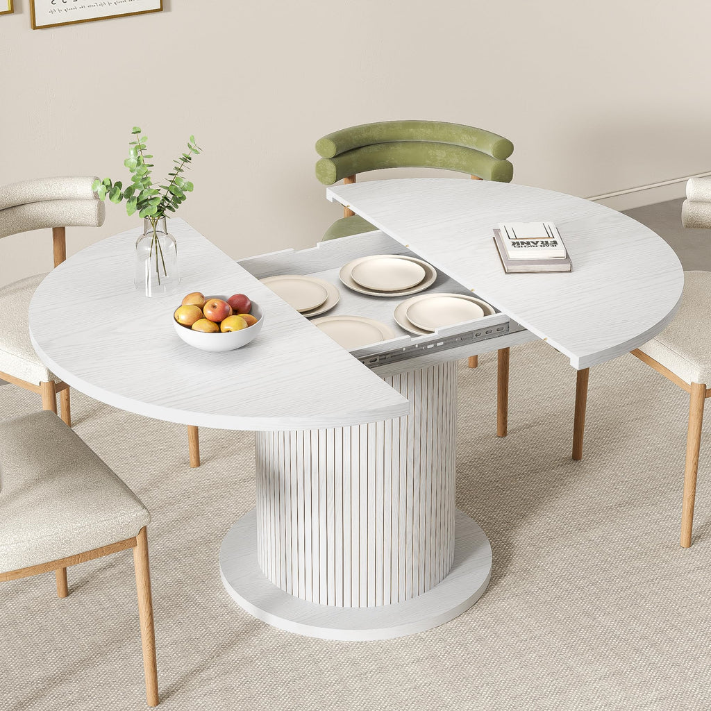 43.3 inch 59 inch Adjustable Size Round Dining Table for 4 6, Unique Design Modern Farmhouse Kitchen Table, Circle