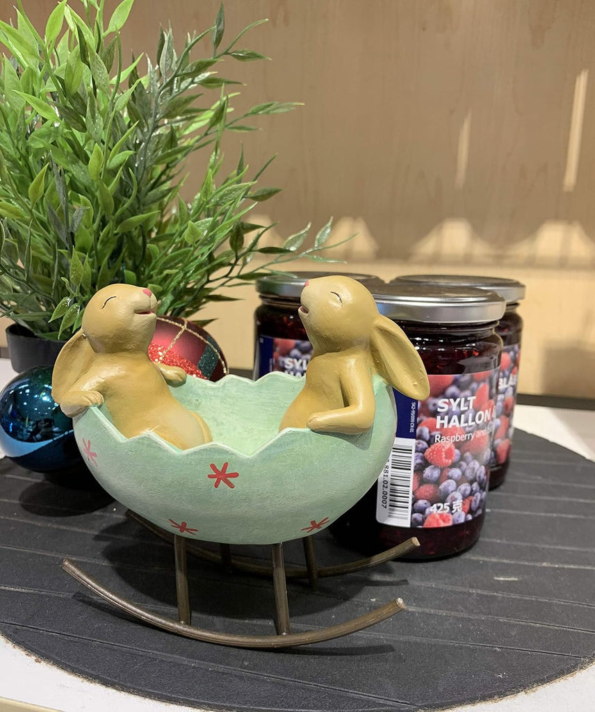 Laughing Bunny Rabbits Rocking in an Easter Egg Cradle Spring Easter Decoration Vintage Rustic Country Bunnies Rabbit - Set of 2