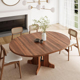 59" Round Extendable Dining Room Table for 4-6, Modern Oval Kitchen Table with Heavy Duty Wood Base, Metal Frame