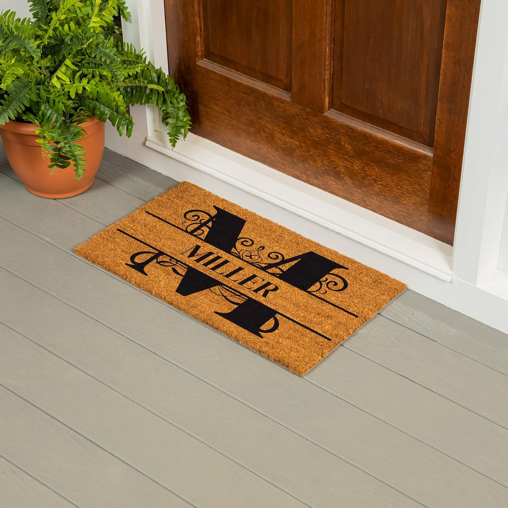 Flag Monogram Personalized Coir Doormat, 18x30 Inches Custom Name Door Mat, Front Door Welcome Mats with Rubber Back
