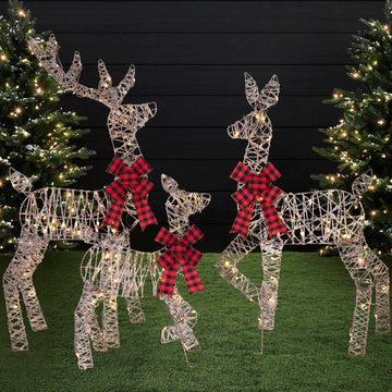 4ft 3-Piece 2D Lighted Christmas Deer Family Set, Large Outdoor Yard Reindeer Holiday Decoration with 175 LED Lights