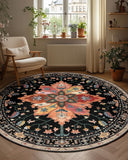 Area Rugs Washable Non-Slip, Floral Vintage Distress Print Pattern Medallion Carpet for Living Room Bedroom