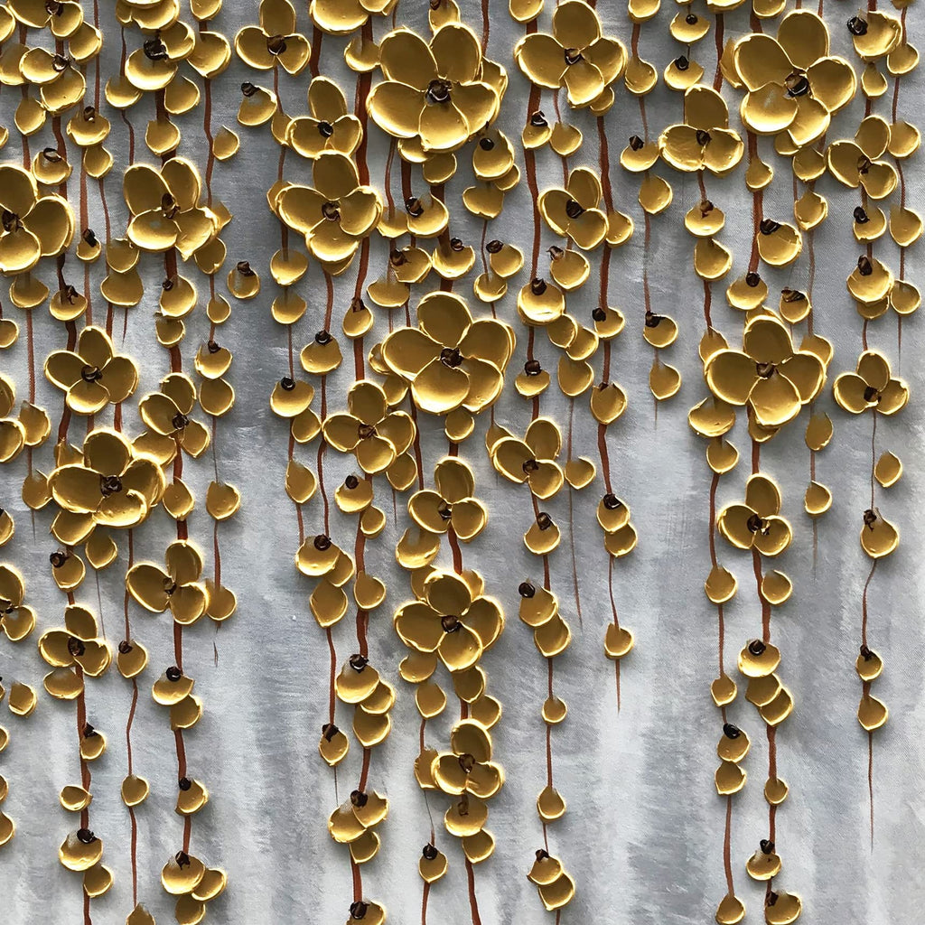 3D Vertical Abstract Canvas Oil Painting Wall Art, 116x57cm Golden Flower Painting Wall Art, Home Living Room Wall