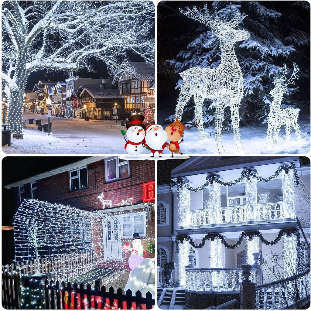 328FT 1000 LED Christmas Lights Outdoor Waterproof, Timer & Memory Function, 8 Modes Cool White String Lights Plug