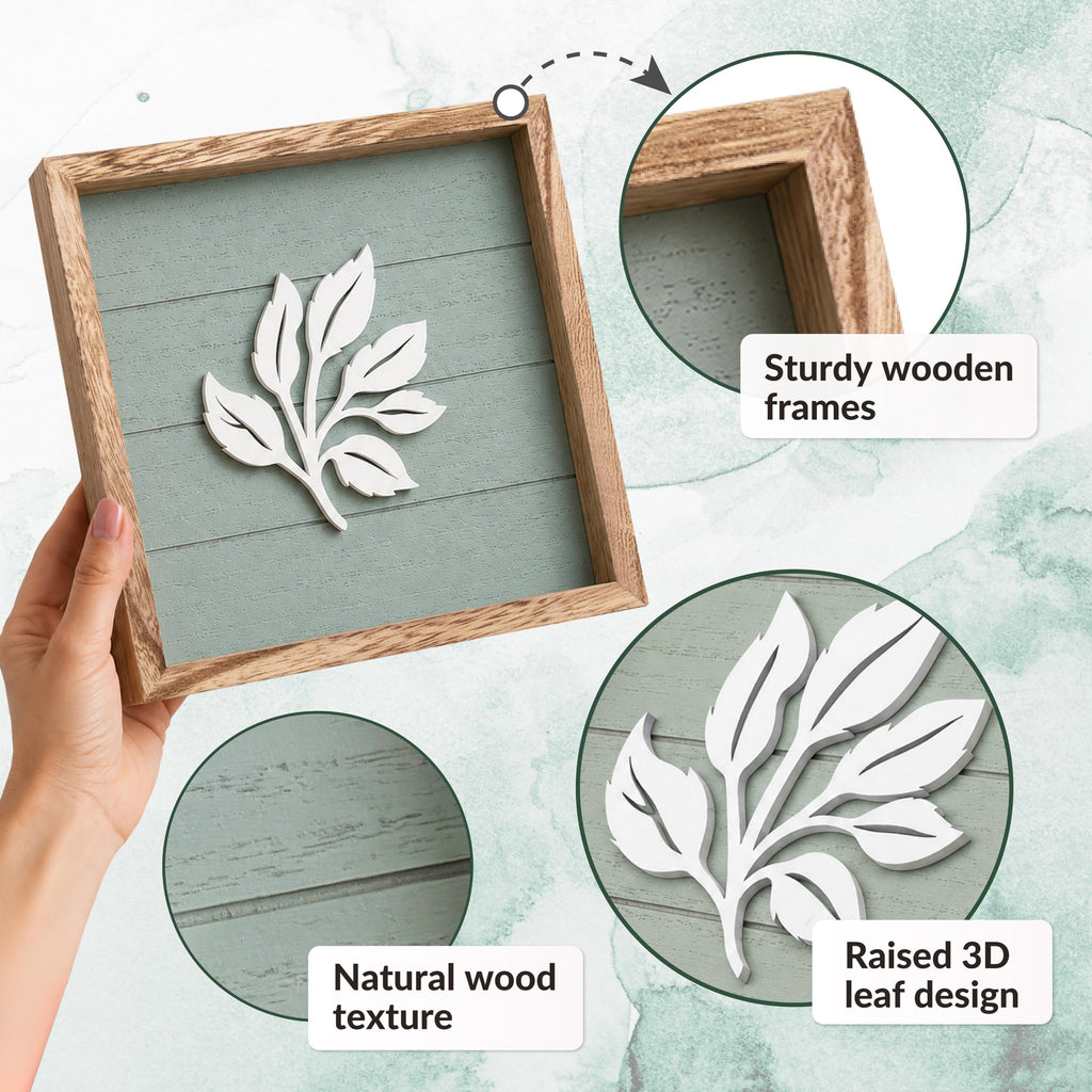3D Sage Green Wall Art, Set of 4, Housewarming Gifts