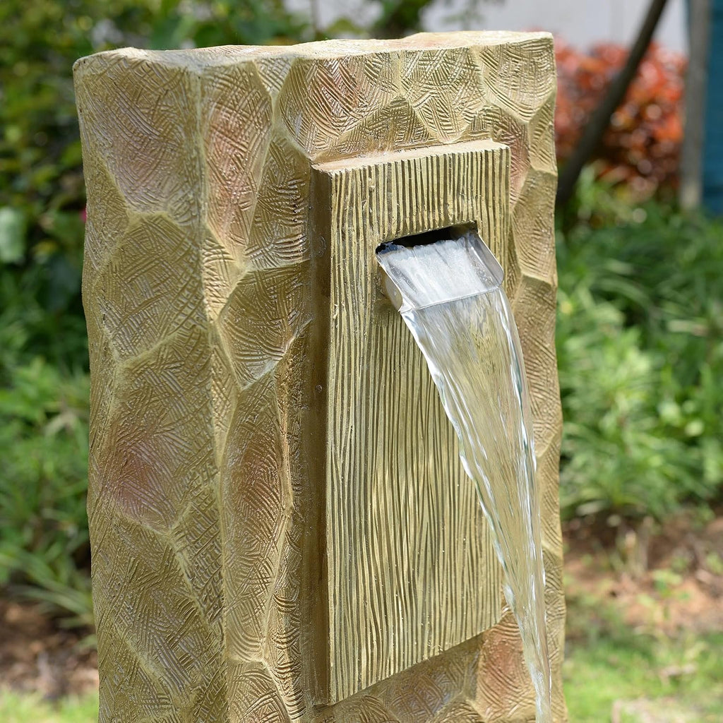 Spa Waterfall Outdoor Water Fountain - LED Light with Adjustable Flow & Electric Pump, Brown