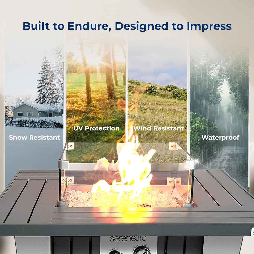 Propane Fire Pit Table with Sturdy Metal, Gas Pits with 50,000 BTU and Stainless Steel Fire Pan, Includes Decorative
