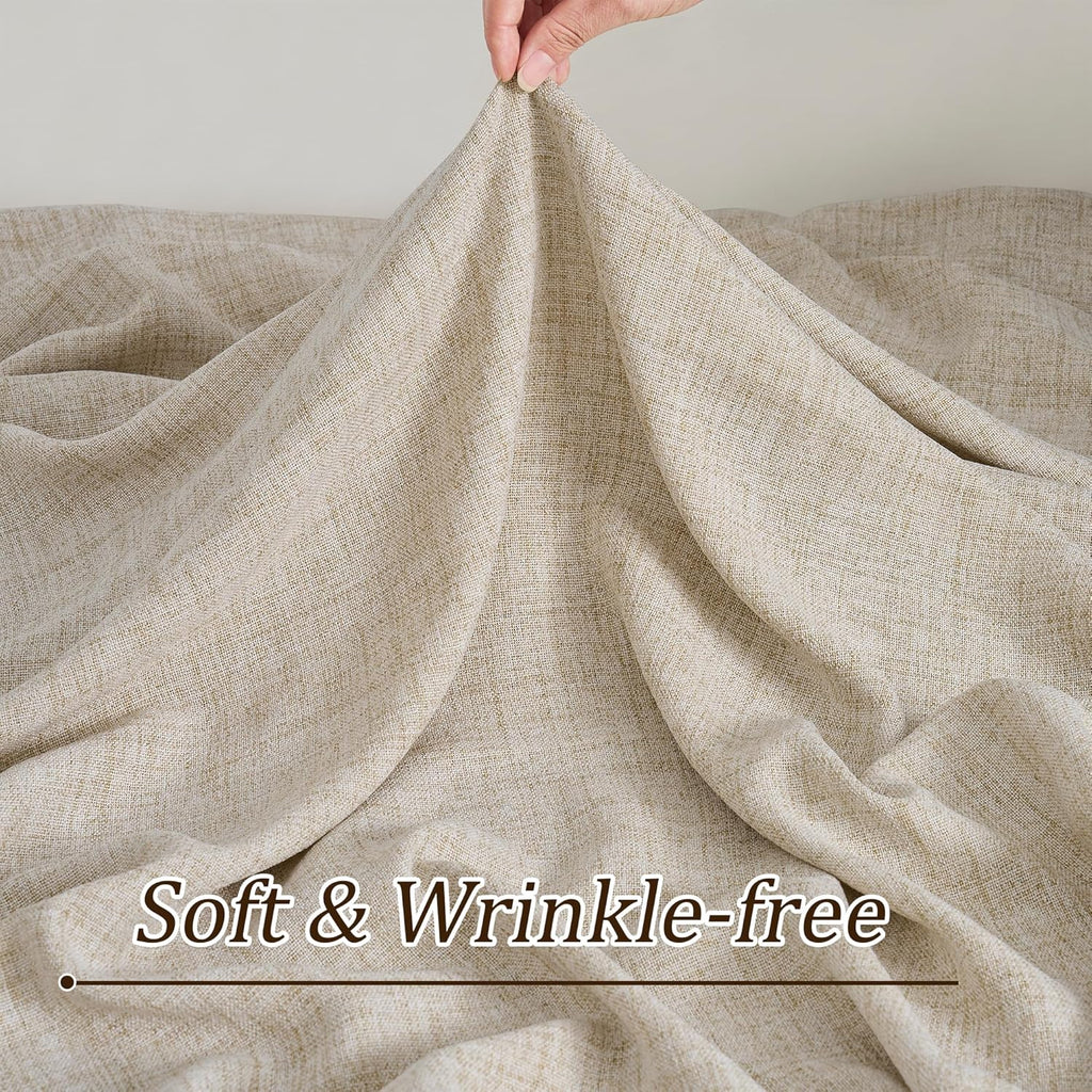 Beige Sheer Pinch Pleated Curtains 96 Inches Long 2 Panels,Back Tab Pleated Drapes Hooks Thick Linen Textured Boho