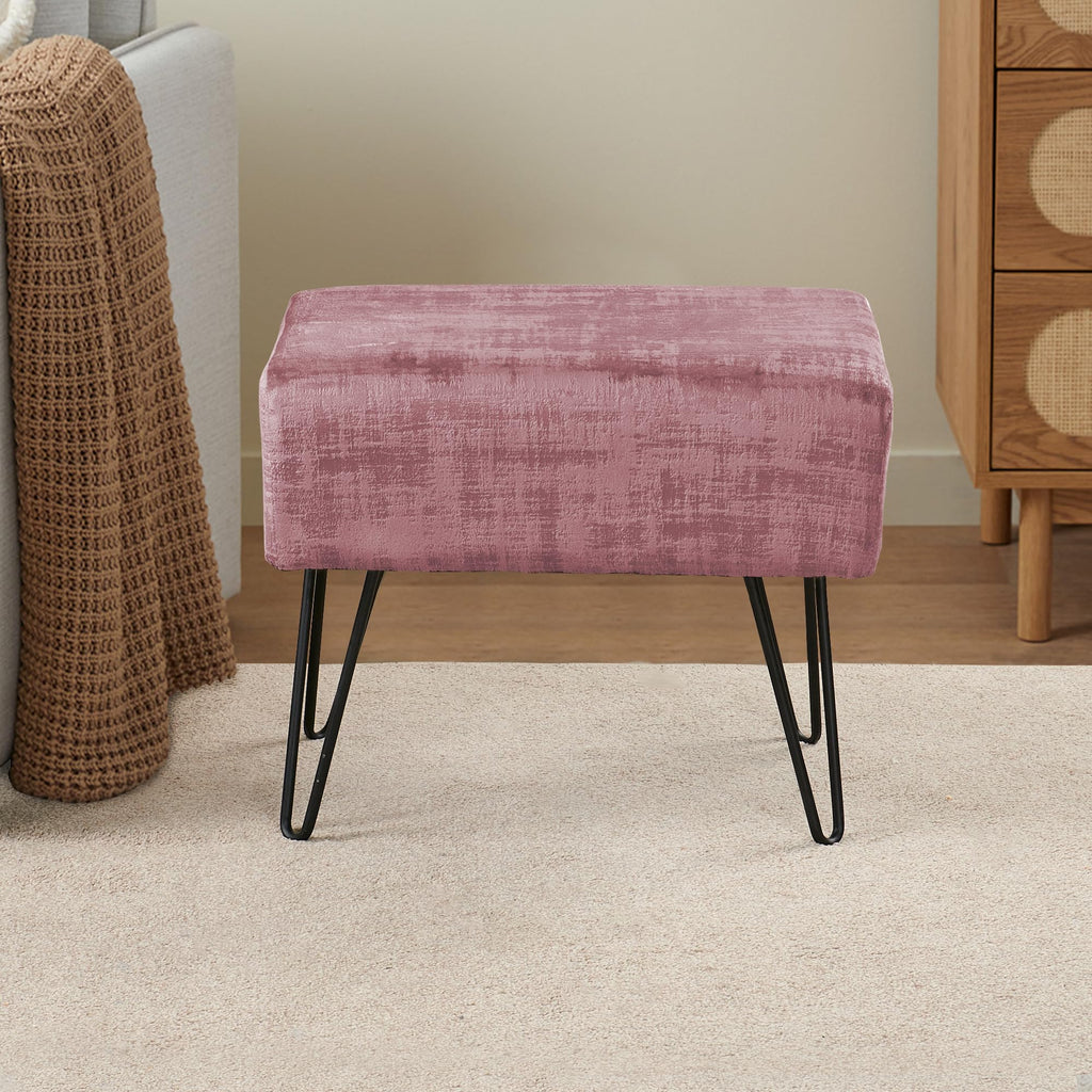 Withered Rose Fuzzy Velvet Ottoman 19" x 13" x 17" H