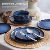 Dinnerware Sets for 4, 12-Piece Stoneware Plates and Bowls Set, Ceramic Dishes Reactive Glaze Dinning Ware