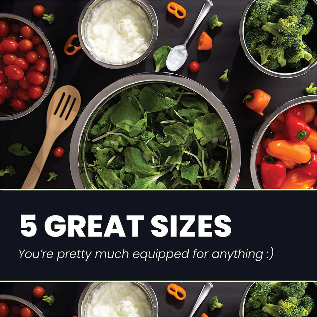 Stainless Steel Mixing Bowl Set with Lids for Food Prep & Storage