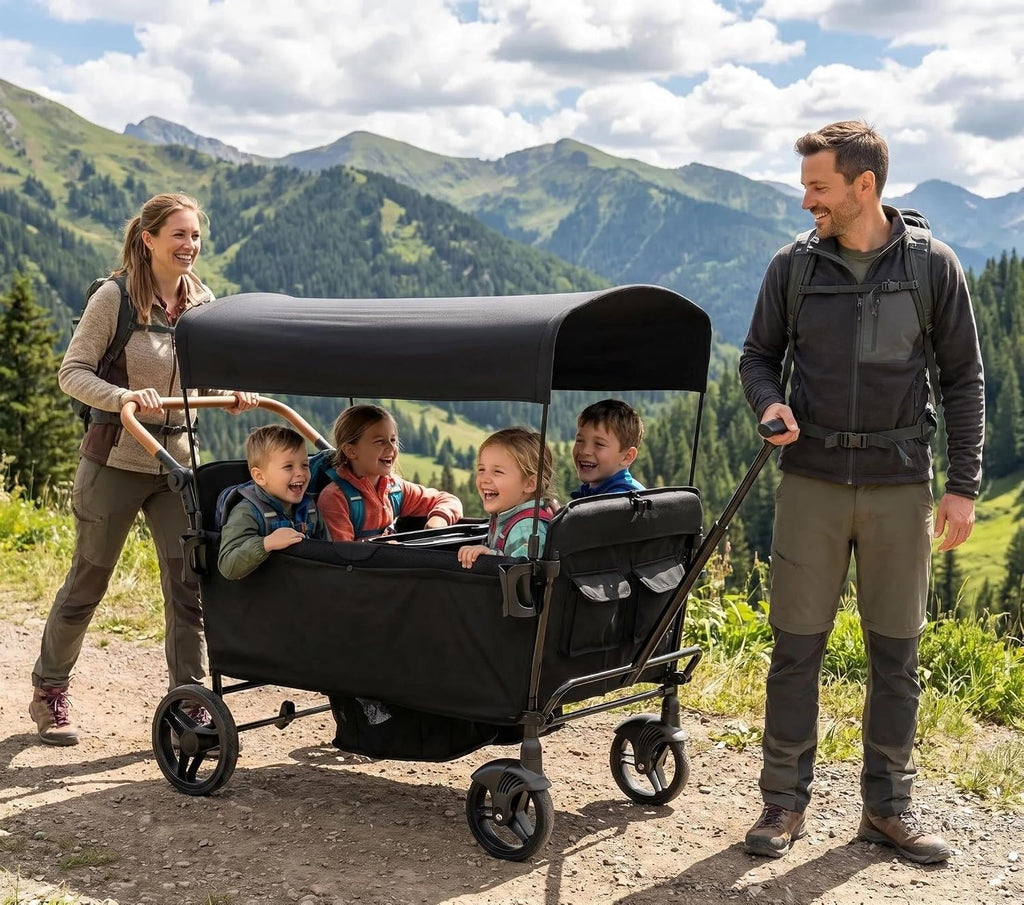 Stroller Wagon for 4 Kids Seated-Tandem Push-Pull Travel Stroller