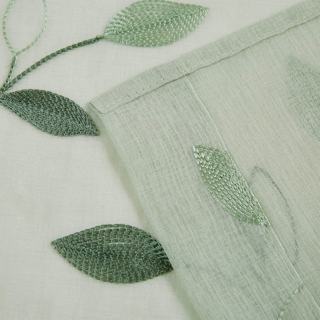 Embroidered Leaf Sheer Curtains, Sage Green 38" Wx84 Lx2