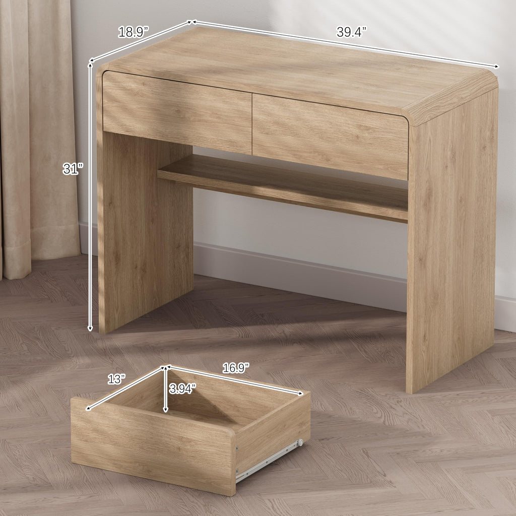 Desk with Drawers, 39.4 inch Small Writing Computer Desk, Modern Makeup Vanity Table, Wood Study Table with Storage