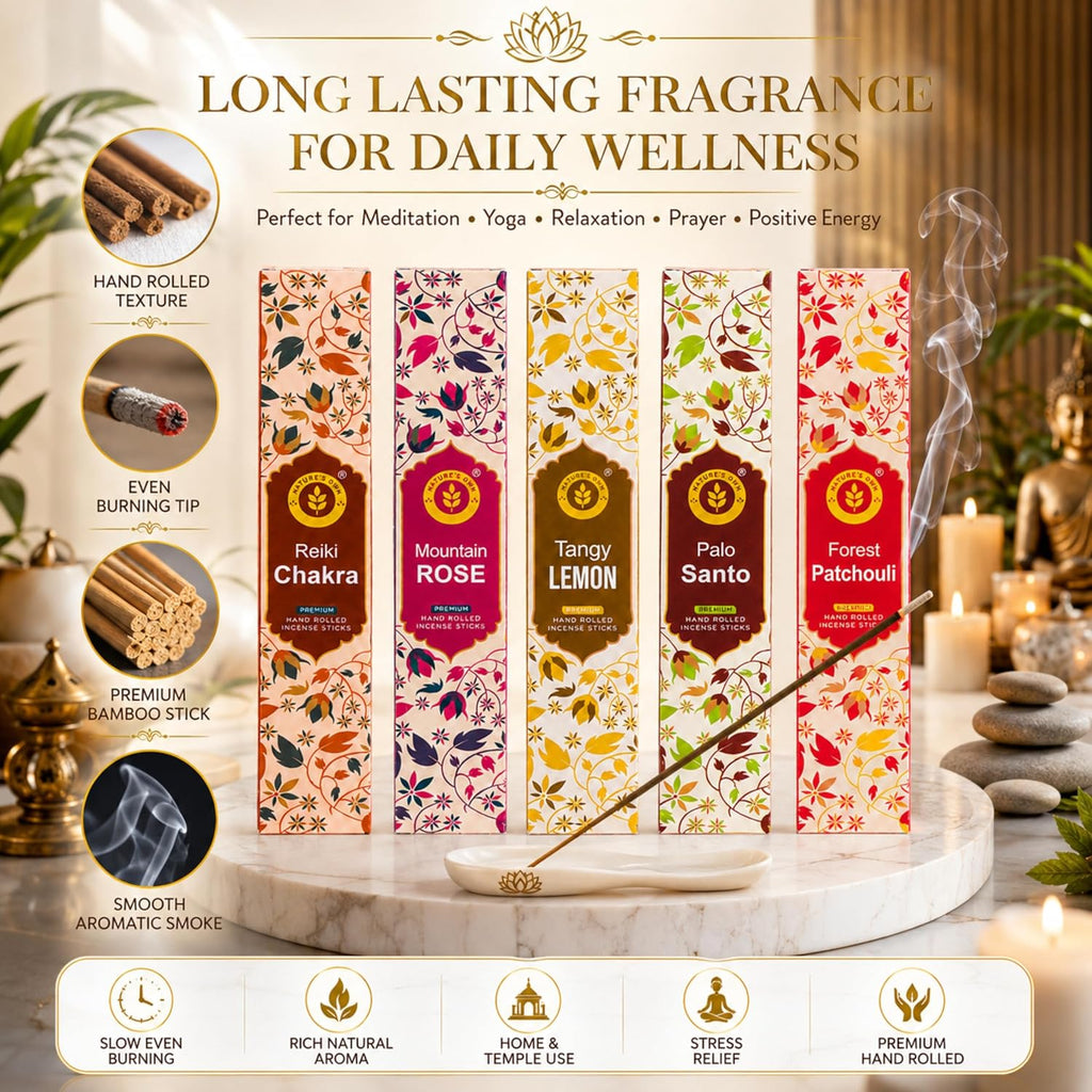 Incense Sticks Gift Pack - 6 Fragrances x 20 Sticks Each, Hand Rolled Insents with Incense Holder - Tangy Lemon - Set of 120