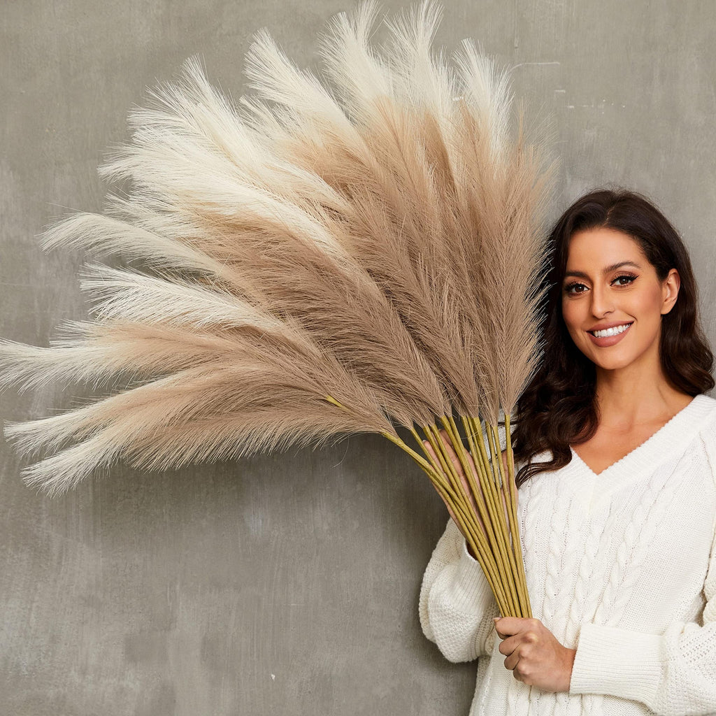 Faux Pampas Grass, 9 PCS 37''/3.1FT Tall Fluffy Fake Pompas Floral, Large Artificial Pompous Grass Branches for Floor