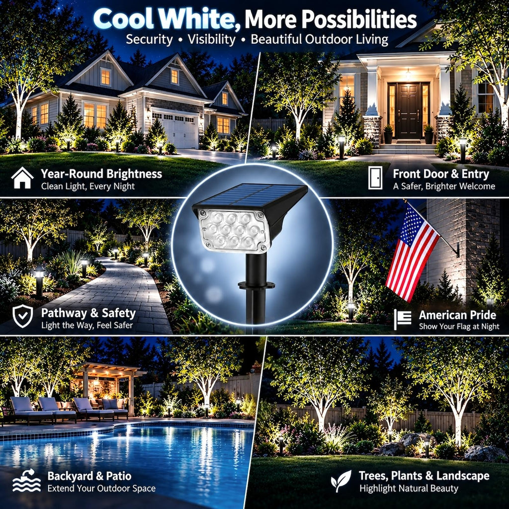 Solar Spot Lights 4 Pack 6000K White IP65 Waterproof 20 LED Outdoor