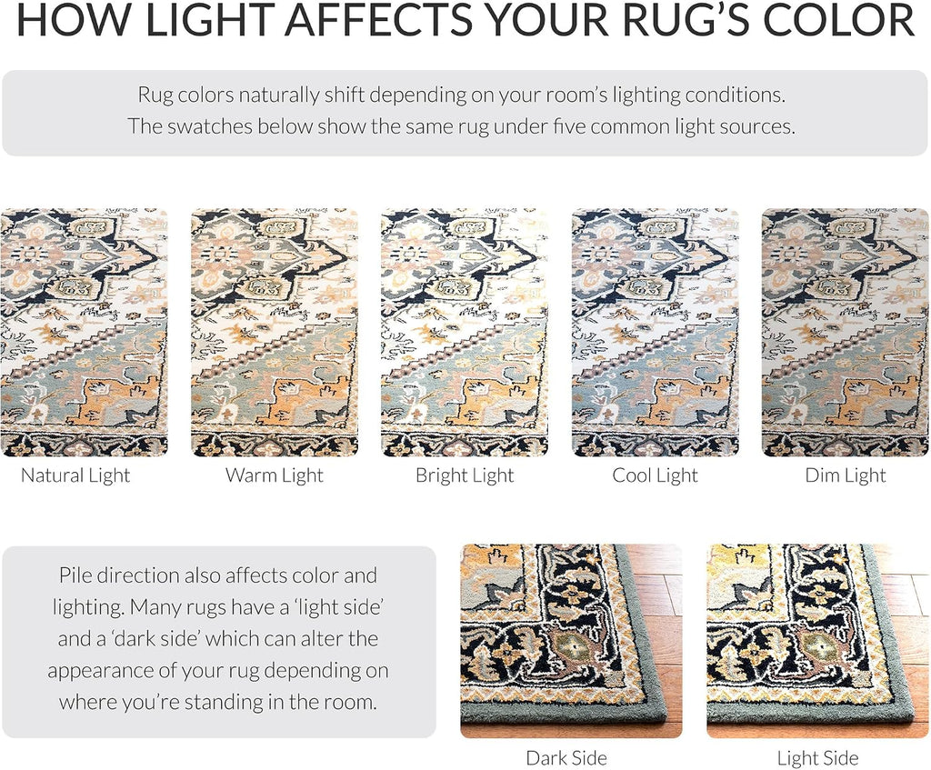 Area Rug 9x12 - Heritage - Large - Grey & Green, Handmade Wool, Traditional Oriental Medallion Design
