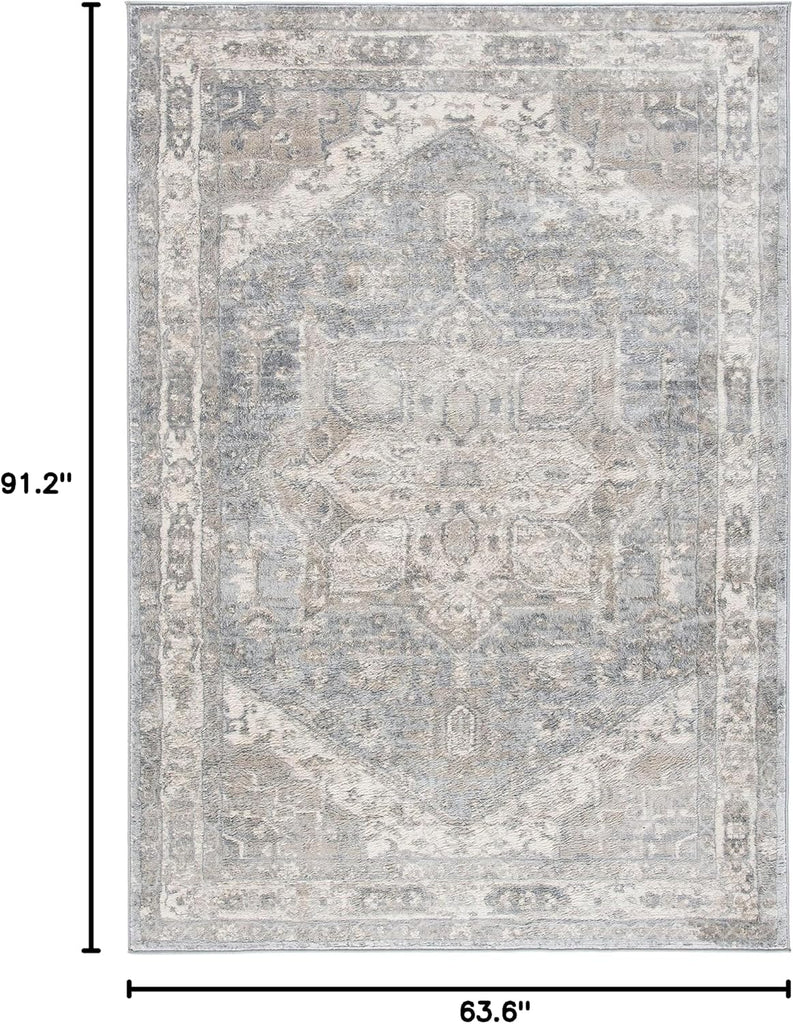 Brentwood Collection Area Rug - 5'3" x 7'6", Grey & Beige, Medallion Distressed Design, Non-Shedding & Easy Care