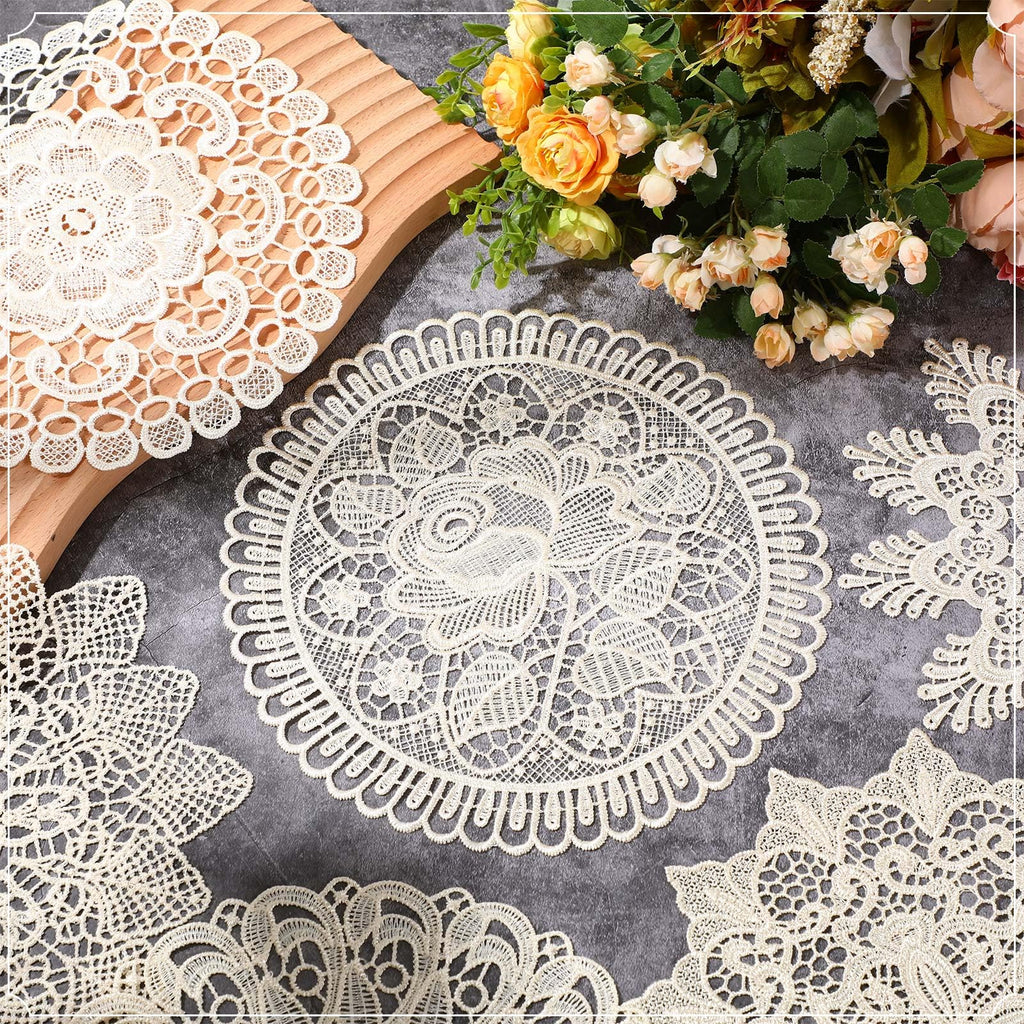 18 Pcs 10 Inch Lace Doilies for Tables, Beige Crochet Lace Placemat