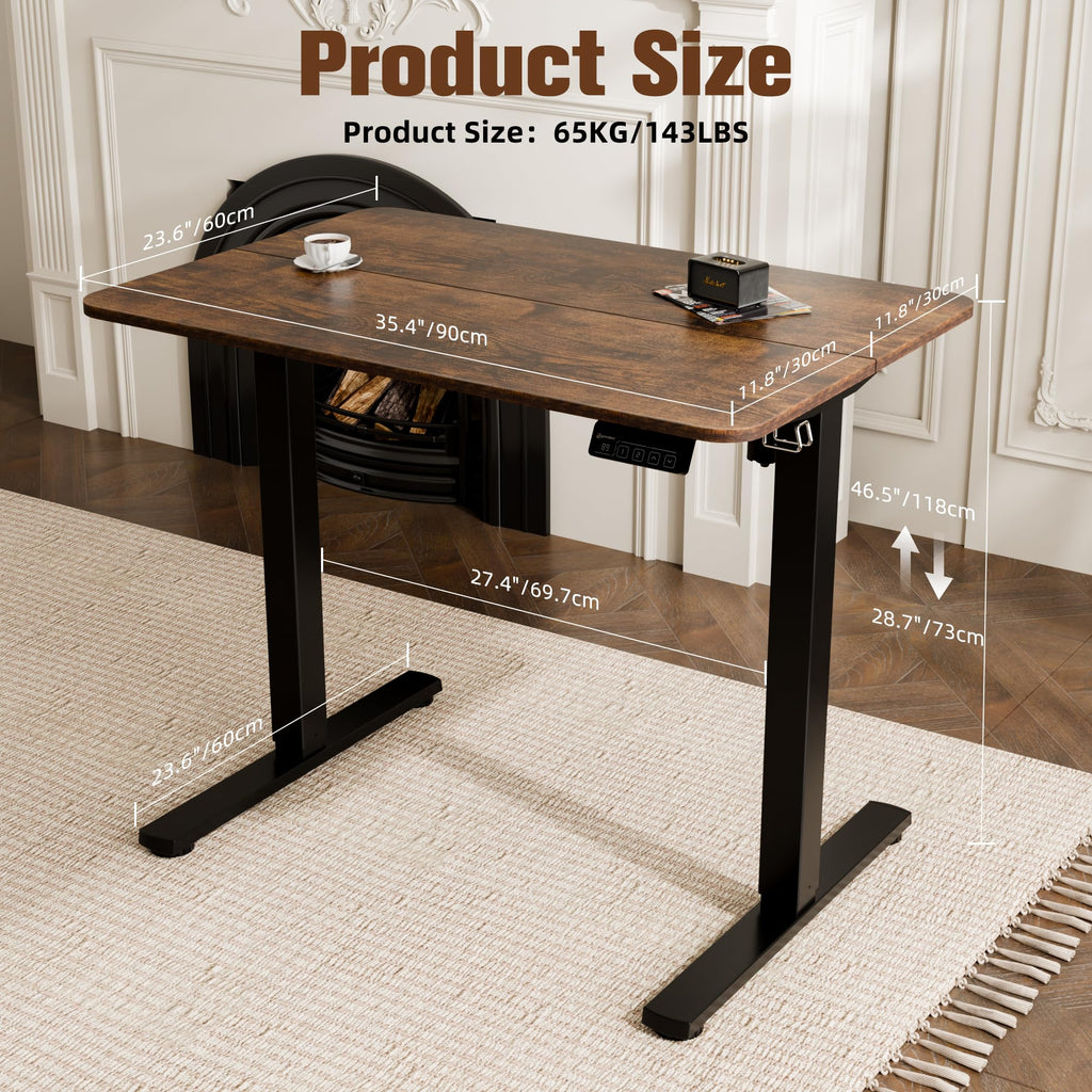 Small Standing Desk, 35"x24" Height Adjustable Sit-Stand Home Office, Brown