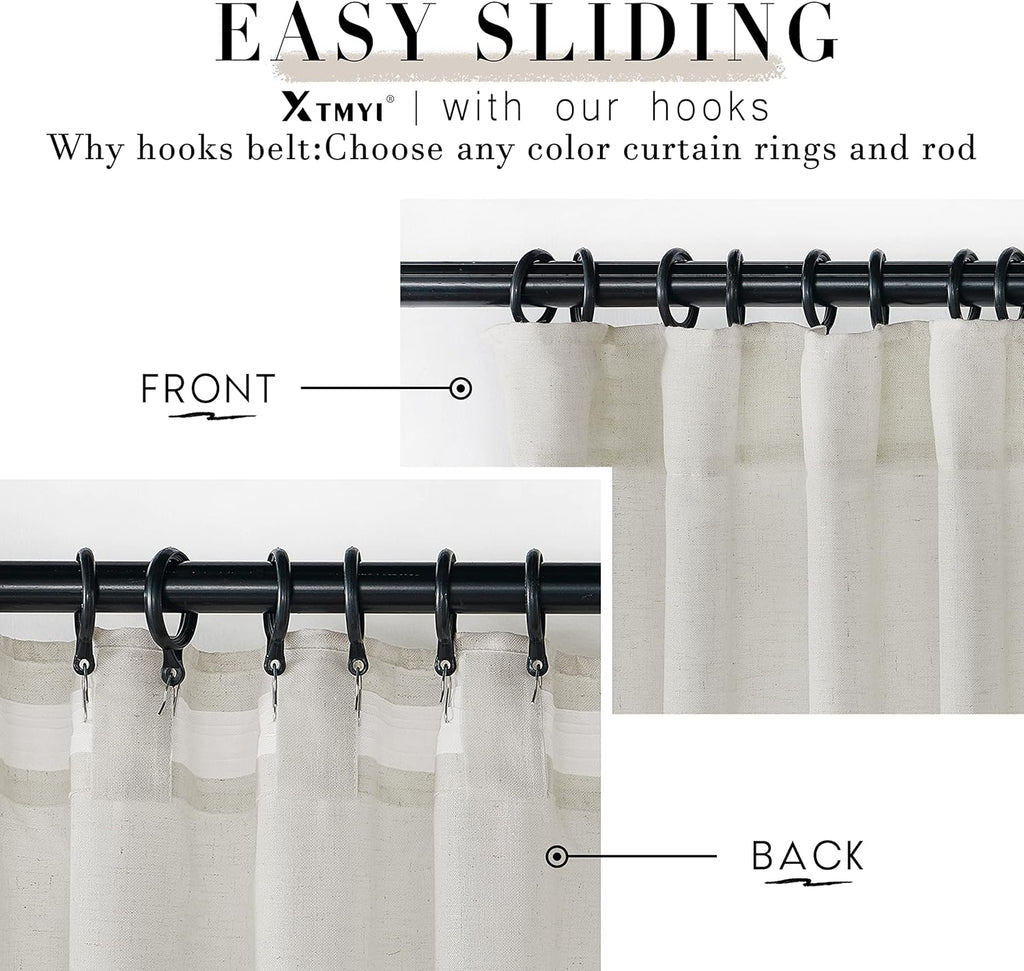 Linen Curtains 96 Inch Long 2 Panel Set, Cream Sheer Pleated Curtain, Modern Farmhouse Curtains for Dining Room