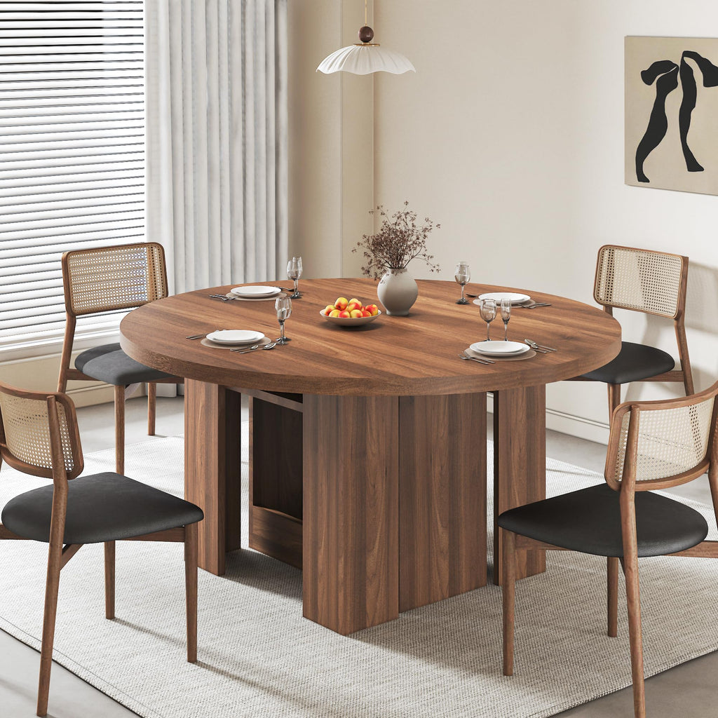 47.2"-118" Farmhouse Extendable Round to Oval Dining Table for 4-12, Walnut